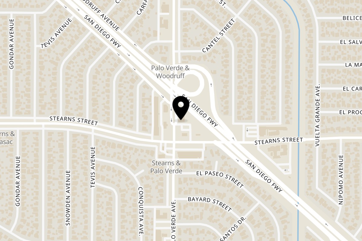 Map showing the location of Mexihanas Hibachi Grill on 2222 Palo Verde Ave in Long Beach